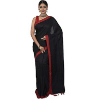 Laxmi Handloom Womens Traditional Bengal Handloom Pure Cotton Plain Saree (Black)