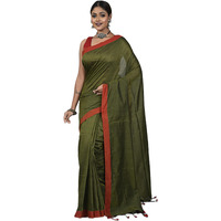 Laxmi Handloom Womens Traditional Bengal Handloom Pure Cotton Plain Saree (Pista Green)