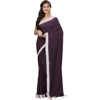 Laxmi Handloom Womens Traditional Bengal Handloom Pure Cotton Plain Saree (Dark Brown)