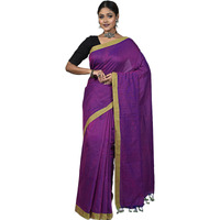 Laxmi Handloom Womens Traditional Bengal Handloom Dual Tone Pure Cotton Plain Saree (Purple (Violet))