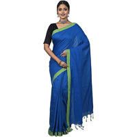 Laxmi Handloom Womens Traditional Bengal Handloom Pure Cotton Plain Saree (Peacock Blue)