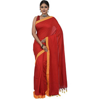 Laxmi Handloom Womens Traditional Bengal Handloom Pure Cotton Plain Saree (Red and Yellow)