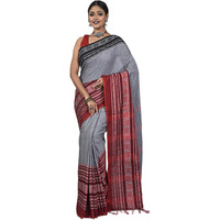 Laxmi Handloom Womens Traditional Bengal Handloom Begampuri Cotton Saree (Grey Red Black)