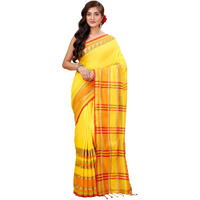 Laxmi Handloom Womens Traditional Bengal Handloom Begampuri Cotton Saree (Yellow 3)