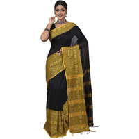 Laxmi Handloom Womens Traditional Bengal Handloom Begampuri Cotton Saree (Black Yellow)