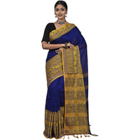 Laxmi Handloom Womens Traditional Bengal Handloom Begampuri Cotton Saree (Blue Yellow)