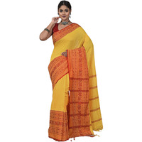 Laxmi Handloom Womens Traditional Bengal Handloom Begampuri Cotton Saree (Yellow Red)