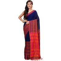 Laxmi Handloom Womens Traditional Bengal Handloom Begampuri Cotton Saree (Nevy Blue)