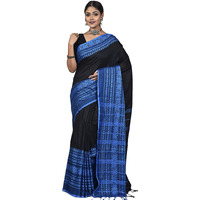 Laxmi Handloom Womens Traditional Bengal Handloom Begampuri Cotton Saree (Black Blue)