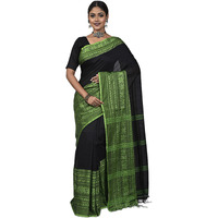 Laxmi Handloom Womens Traditional Bengal Handloom Begampuri Cotton Saree (Black Green)