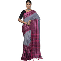 Laxmi Handloom Womens Traditional Bengal Handloom Begampuri Cotton Saree (Grey Pink)