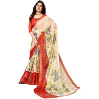 Winza Designer PS Brasso 108 White Red_W Plain Chiffon sarees for women