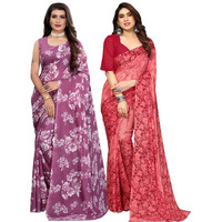 Satrani Womens Pure Georgette Saree (2024S566N_3112S2153N_Mauve Purple | Maroon)