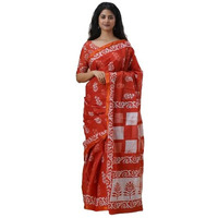 JALTHER Handicrafts Womens Ikat Hand Block Print Jaipuri Cotton Mulmul Saree Zari Border with Blouse Piece_Red_15