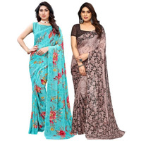 Satrani Womens Pure Georgette Saree (1850S176N_3112S2156N_Aqua Blue | Brown)