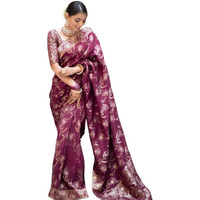 Leriya Fashion Womens Pure Jacquard Banarasi Kanjivarm Cotton Silk Saree with Blouse Piece. (Purple)