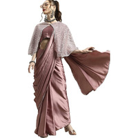Womanista Womens Satin Saree with Embellished Cape (WM1946_Pink)