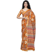 JALTHER Handicrafts Womens Ikat Hand Block Print Jaipuri Cotton Mulmul Saree Zari Border with Blouse Piece_Yellow_24