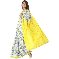 JALTHER Handicrafts Womens Ikat Hand Block Print Jaipuri Cotton Mulmul Saree with Blouse Piece - Yellow_DESIGN 1