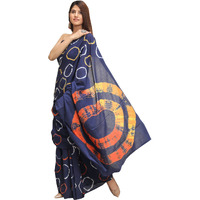 JALTHER Handicrafts Womens Ikat Hand Block Print Jaipuri Cotton Mulmul Saree with Blouse Piece - Blue_DESIGN 30