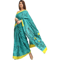 JALTHER Handicrafts Womens Ikat Hand Block Print Jaipuri Cotton Mulmul Saree with Blouse Piece