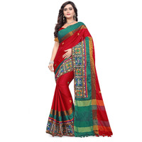 arriva fab cotton silk with blouse piece Saree (Riva405_ Red_ Free Size)