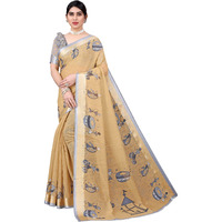 Yashika Womens Linen Prined Saree With Blouse Piece(ISHITA CHIKU_Free Size)
