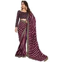 SIRIL Womens Laheriya Printed Georgette Saree with Unstitched Blouse Piece (3252S590_Wine)