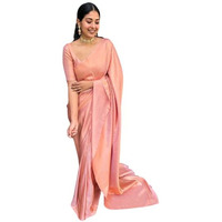 Flosive Womens Present Banarasi Soft Lichi Silk Saree Beautiful Jacquard Rich Pallu Design Work Zari Woven Kanjivaram Silk Style Saree With Soft Lichi Silk Blouse Piece (D Pink)