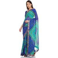 Yashika Womens Printed Georgette With Lace Saree With Blouse Piece (VERA BLUE)