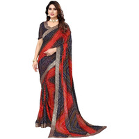 Yashika Womens Printed Trendy Georgette Navy Color With Lace Saree with Blouse Material(VERA NAVY)