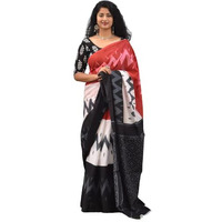 JALTHER Handicrafts Womens Ikat Hand Block Print Jaipuri Cotton Mulmul Saree with Blouse Piece - White_370