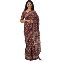 JALTHER Handicrafts Womens Ikat Hand Block Print Jaipuri Cotton Mulmul Saree with Blouse Piece - Maroon_30