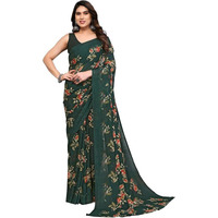 SAMAH Womens Georgette Floral Printed Saree with Unstitched Blouse Piece (3289S113N_Green)