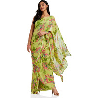 Satrani Womens Woven Polyester Saree (1850ST172_Parrot Green)