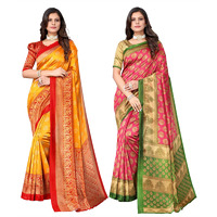 Yashika Womens Combo Art Silk Printed Saree With Blouse Piece Pack Of 2(MINALI MUSTARD-ALIFA PINK)