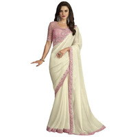 Satrani Womens Pure Chiffon Saree (3568S128N_Off White)