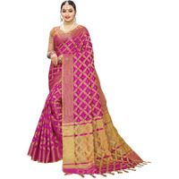 SIRIL Womens Silk Blend Woven Design Kanjeevaram Saree with Blouse (1415S151; Pink; Banarasi)