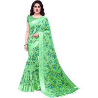 MIRCHI FASHION Womens Plain Weave Cotton Blend Floral Printed Saree with Blouse Piece (33185-Light Green)