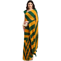 RANI SAAHIBA Womens Chiffon Lehriya Printed Saree Without Blouse (SSKR9100_Mustard - Green)