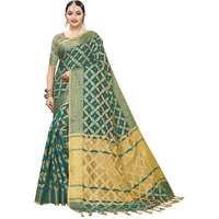 SIRIL Womens Silk Blend Woven Design Kanjeevaram Saree with Blouse (1415S147; Green; Banarasi)