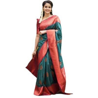 Flosive Womens Present Banarasi Soft Lichi Silk Saree Beautiful Jacquard Rich Pallu Design Work Zari Woven Kanjivaram Silk Style Saree With Soft Lichi Silk Blouse Piece Ayn Ritch (Green)