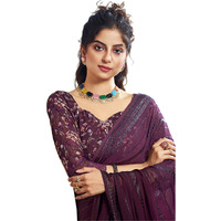 Satrani Womens Pure Georgette Saree (3473S696N_Wine)