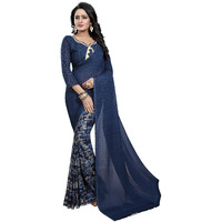 Yashika Womens Georgette Saree With Blouse Piece (Sdpl-Half_Blue_Fs_Ink)