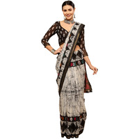 Satrani Womens Knit Cotton Blend Saree (2585S239NA_White & Grey)