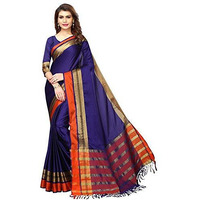 VJ Fashion Women Cotton Silk Zari Border Saree With Blouse Piece_Freesize_Blue