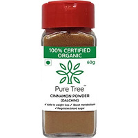 Pure Tree Certified Organic Dalchini Powder | 60 g | Glass Jar | Organic Cinnamon Powder | Dal Chini Powder Indian Spices Aroma & Flavour | Gluten Free Cineman Dalchini