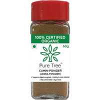 Pure Tree Certified Organic Jeera Powder | 60 g | Glass Jar | Jeelakarra | Zeera Powder | Cumin Powder | Organic Spices | Boost Immunity | Adds Flavor to Curries & Veg
