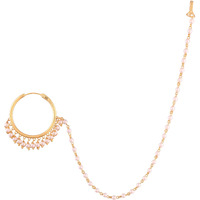 ACCESSHER Gold Plated Pearl Nose Ring/nath with Chain for Women