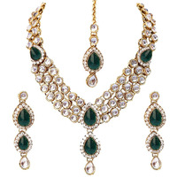 Shining Diva Fashion Green Kundan Traditional Jewellery Necklace Set with Earrings for Women (8648s)